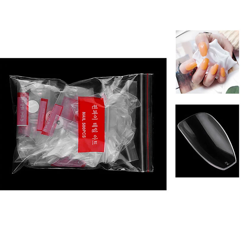 Hot 500pcs/bag Full False Nail Clear/Natural Color Half Fake False Nail Art Artificial Acrylic Gel UV Nail Art Tips Manicure Set