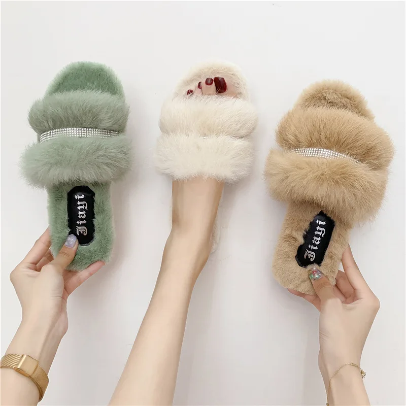

2019 New Autumn Wild Korean Fashion Wear Wool Slippers Flat Half Drag Women's Shoes