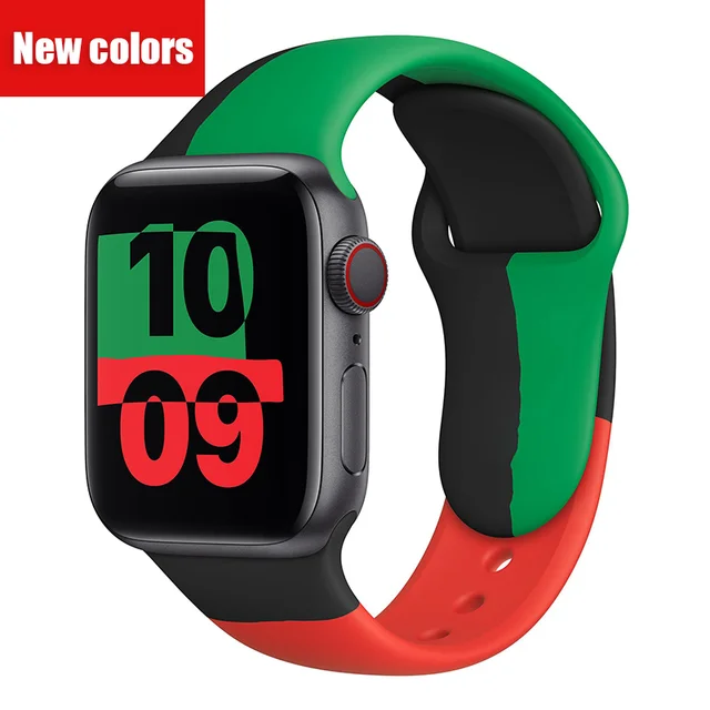 Soft Silicone Black Unity  Band for Apple Watch Series 6 5 4 3 2 SE 38MM 42MM Rubber Watchband Strap for iWatch 6/5 40MM 44MM green and red 1
