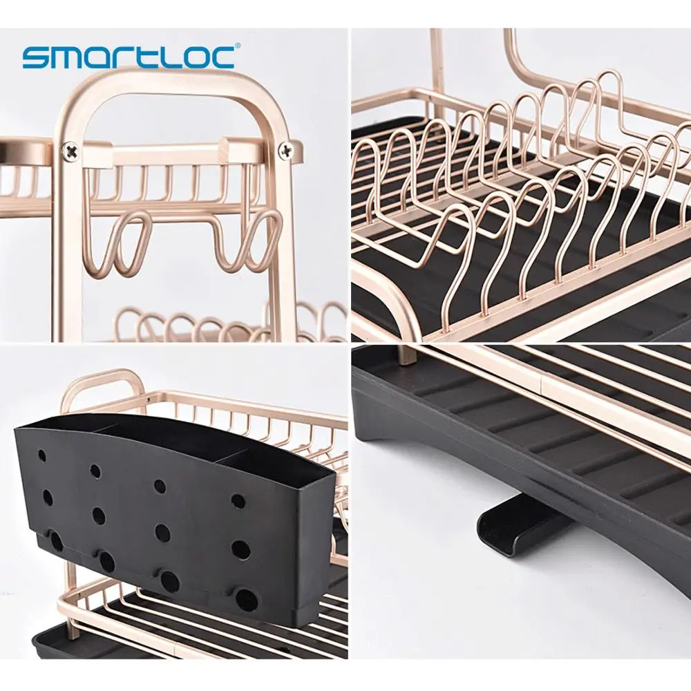  smartloc 2 Tier Aluminium Alloy Dish Rack Kitchen Organizer Storage Drainer Drying Plate Shelf Sink - 4000221343049