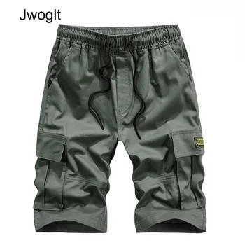 

Summer New Fashion Black Army green Multi-pocket Cotton Drawstring Waist Men Cargo Shorts