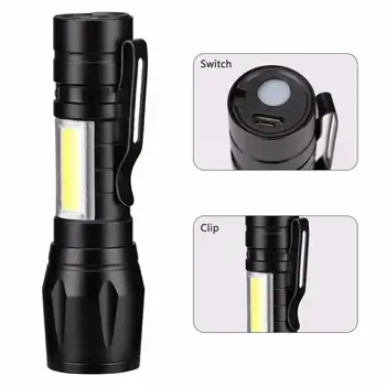 

USB Rechargeable LED Flashlight XPE COB Camping Light 3 Lighting Mode Flash Light Waterproof Lamp Zoomable Night Lighting Touch