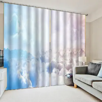 

Custom White cloud Door Windows Curtains Backdrop Thin Living Room Bedroom Decorative Kitchen Curtains Drapes Clear print
