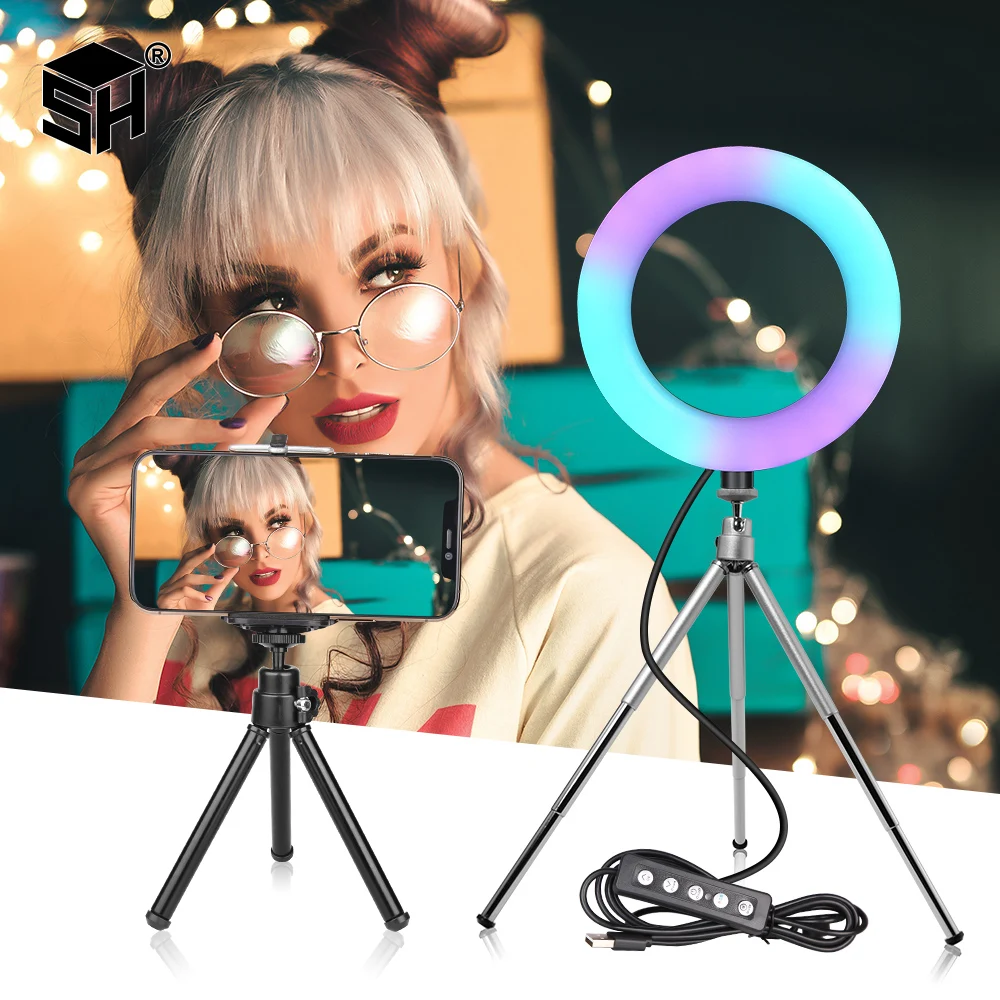 6 дюймов RGB светодиодный видео кольцевой светильник селфи кольцо лампы 15 цветов 3 модели с штатив Трипод
