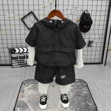 Новое поступление, Повседневная Толстовка с капюшоном и штаны для мальчиков комплекты для мальчиков из 2 предметов повседневная одежда для маленьких мальчиков от 2 до 7 лет