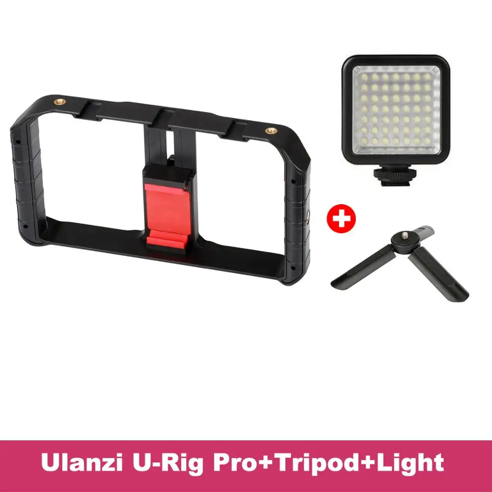 With LED light Presell Телефон Видео Стабилизатор Комплект для Смартфона для Живого потокового / Vlogler / Youtube со Светодиодным Светильником и Микрофоном - Цвет: With LED light