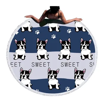 

HOT Dog Tropical Round Beach Towel For Adults Microfiber Towels Large Microfibre Serviette Tapestry Mat Picnic Mat 150cm