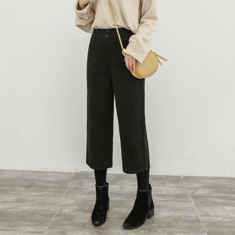 

Pants Women Autumn winter High Waist plus size thicken wool Office Lady Loose female Wide Leg Pants