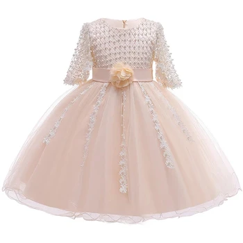 

Baby Girl Tutu Dress for Wedding Party Embroidery Beaded Gold lace Flowers Princess Christmas winter children Ball Gown Dresses