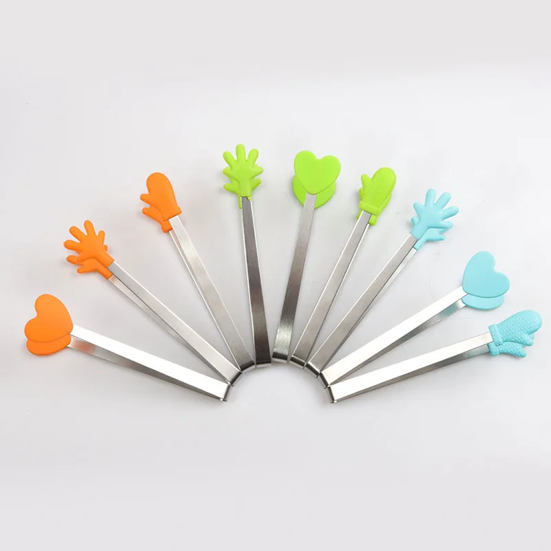 Food Tongs Creative Small Palm Heart Silicone Food Tongs Ice Candy Kitchen Stainless Steel Non-slip Mini Tongs Mini Food Serving Utensil