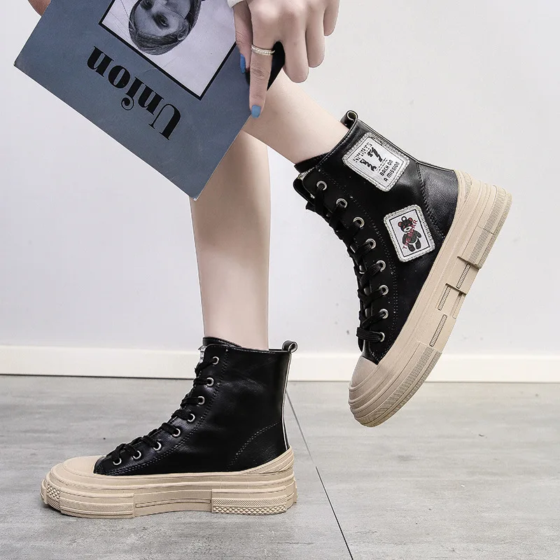 

Ozhouzhan Versatile MacBook WOMEN'S Shoes 2019 New Style qiu dong xie Thick Bottomed Hight-top Women's Casual Students Cotton Bo