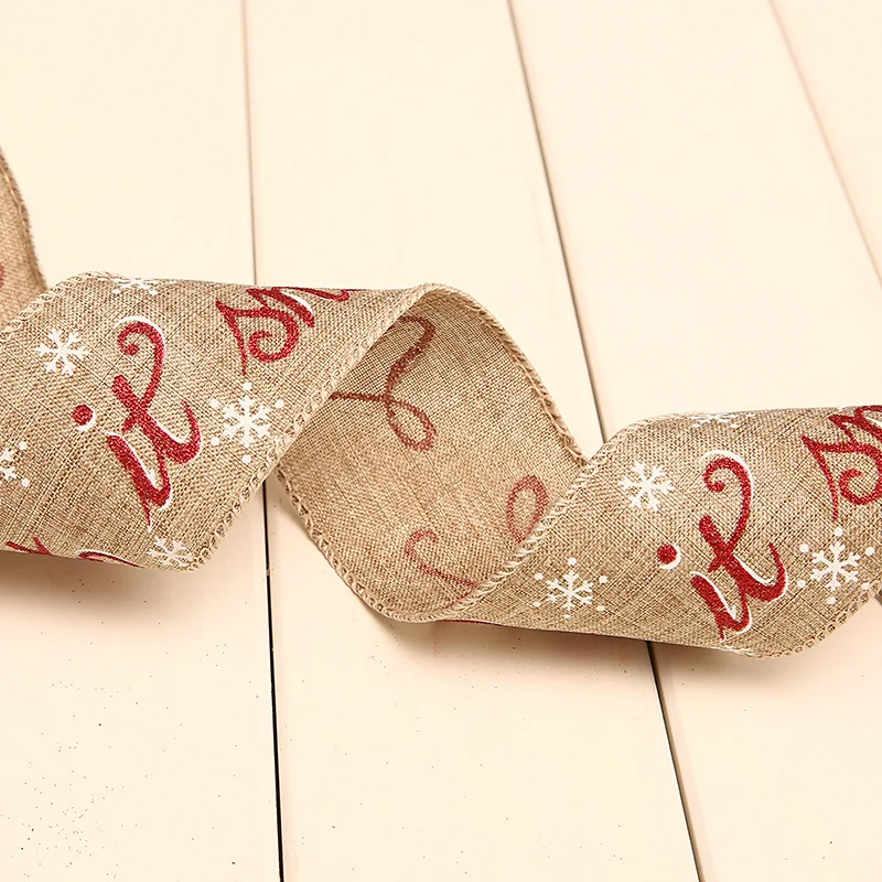 Льняная печатная "Рождественская" лента, волнистая подарочная упаковка, рождественская елка, лента для украшения, ткань для шитья, свадьбы, Рождество, navidad