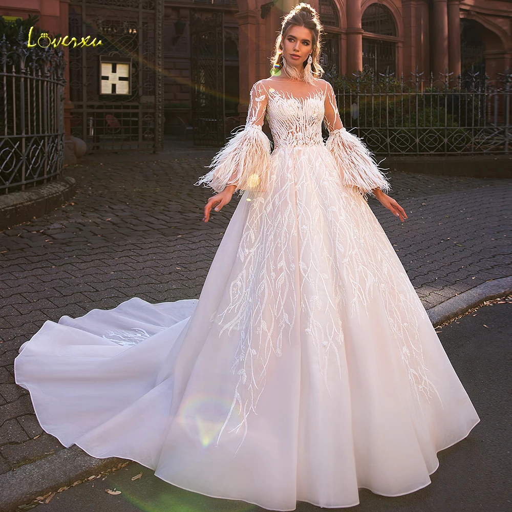 Loverxu шикарные свадебные платья трапециевидной формы с аппликацией расклешенным