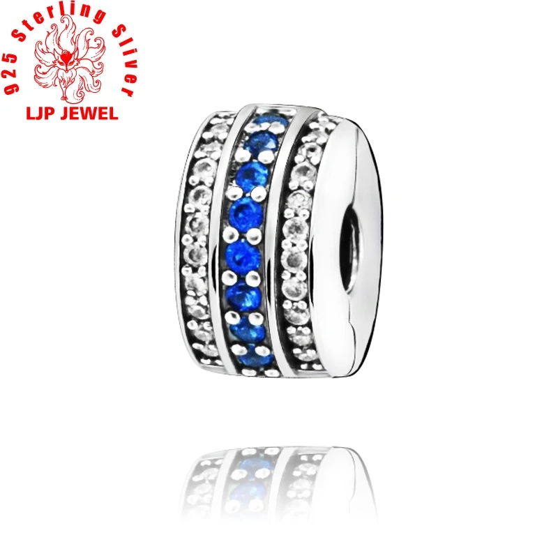 

2019 New 925 Sterling Silver Sparkling Blue Line Clip Charm fit Original Pandora Bracelets Women DIY Jewelry