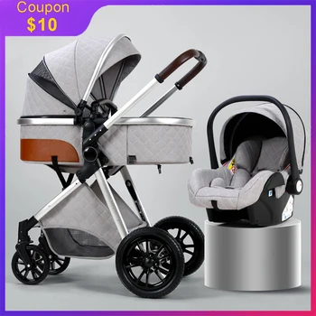 

2020 New Arrival Baby Strollers 3 in 1 with Car Seat Baby Carriage Baby Care with Stroller Bag Baby footmuff Warm Winter Hotsmom