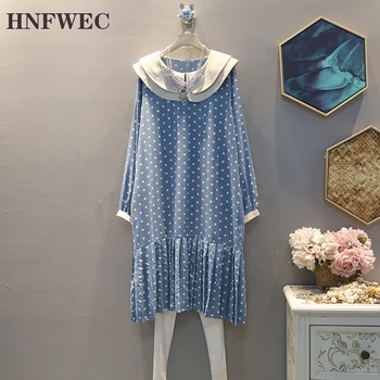 

2020 Spring Autumn New Pattern Round Collar Long Sleeve Dot Print Patchwork Pullovers Casual Dress Women Fashion Tide V438