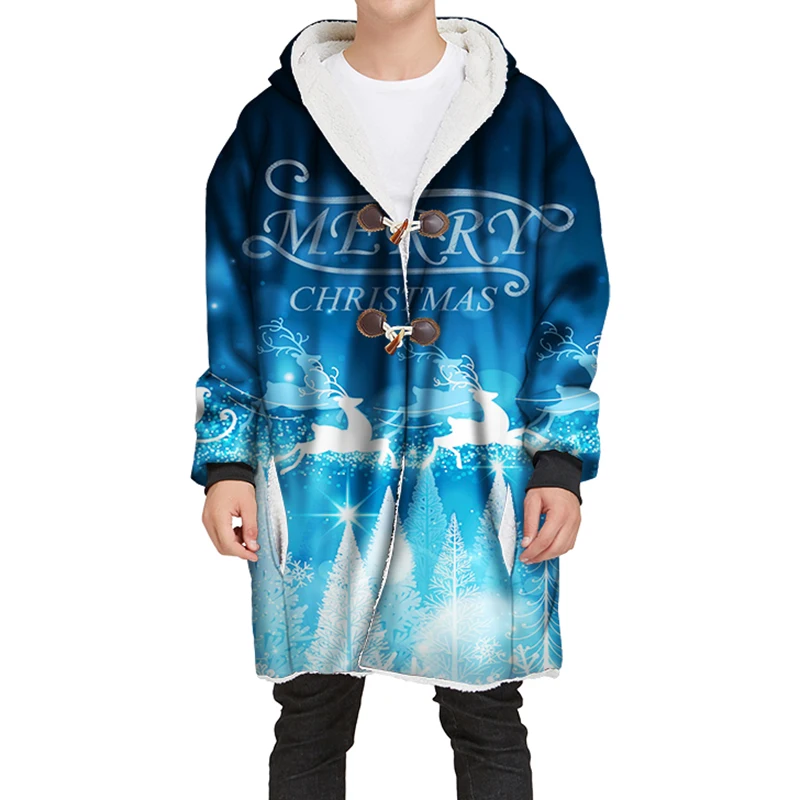 Cloudstyle, новинка зимы, длинные бархатные толстовки для мужчин/wo, мужские 3D Рождественские пуловеры с капюшоном, плотные толстовки, уличная одежда