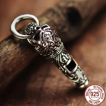 

100% 925 Sterling Silver colour Vintage Punk Whistle Skull Charm Pendants for Necklace for Men Women Couple DIY Fashion Jewelry