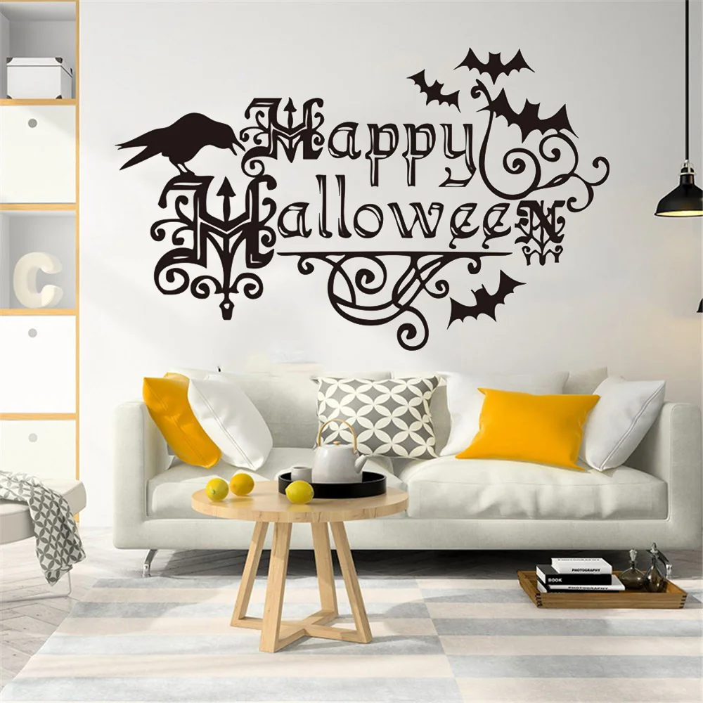 Happy Halloween Wall Stickers Decorative Bat stickers Wallpaper For Room  Wall Showcase Decorating Tools Halloween Party Supplies