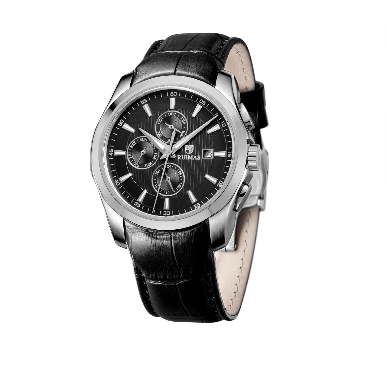 

Man Watch 2019 Horloges Mannen Ruimas Automatic Watch for Men Leather Strap Chronograph Date Display Business Wristwatch 6688