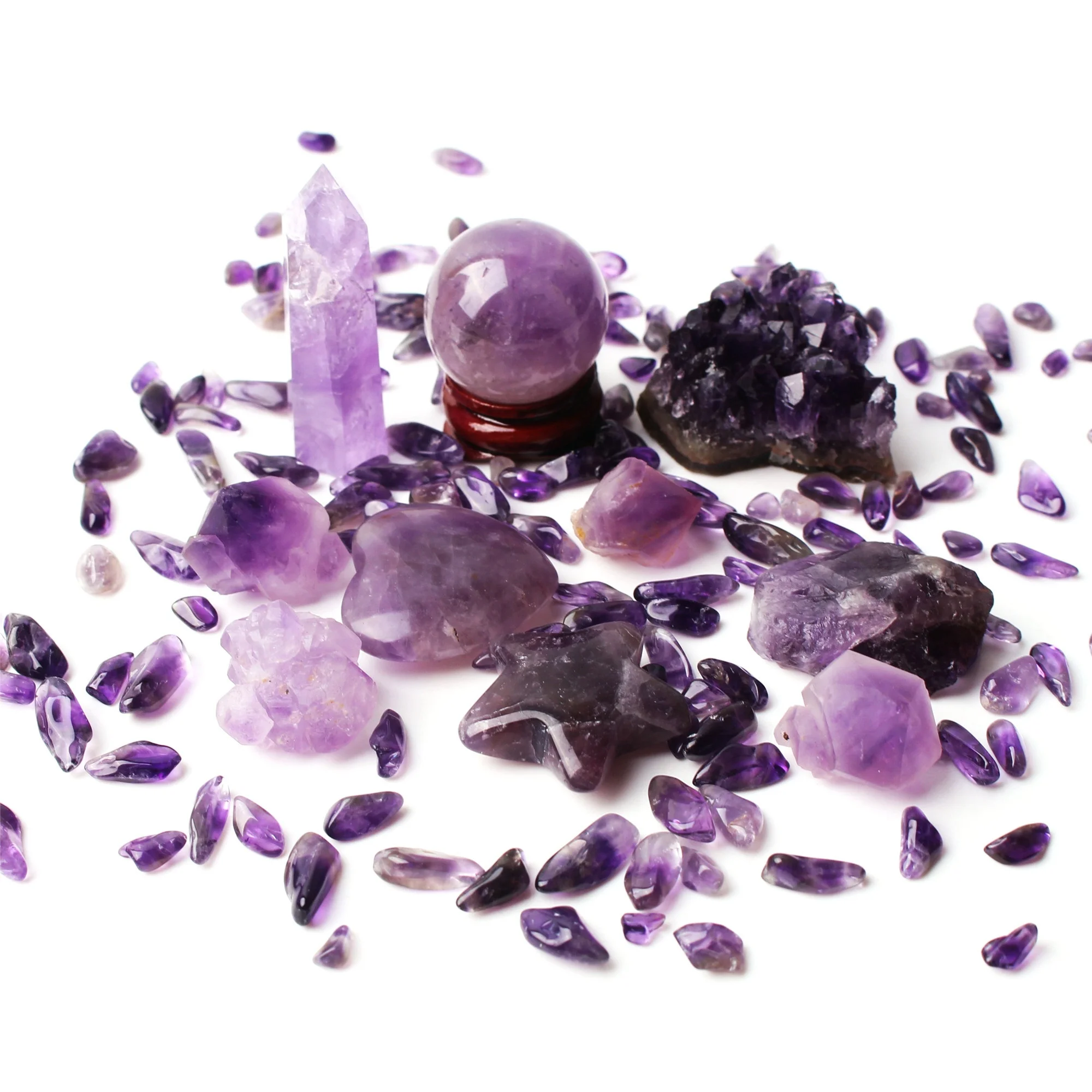 8 kinds Lots Mixed Natural Amethyst Wand Ball Cluster Heart Gravel Mineral Specimen Purple Quartz Reiki Healing Collection Decor