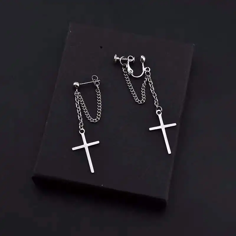 

Japan and South Korea Harajuku Cool Girl Cross Chain Pendant Earrings Men Earrings Street hip hop jewelry