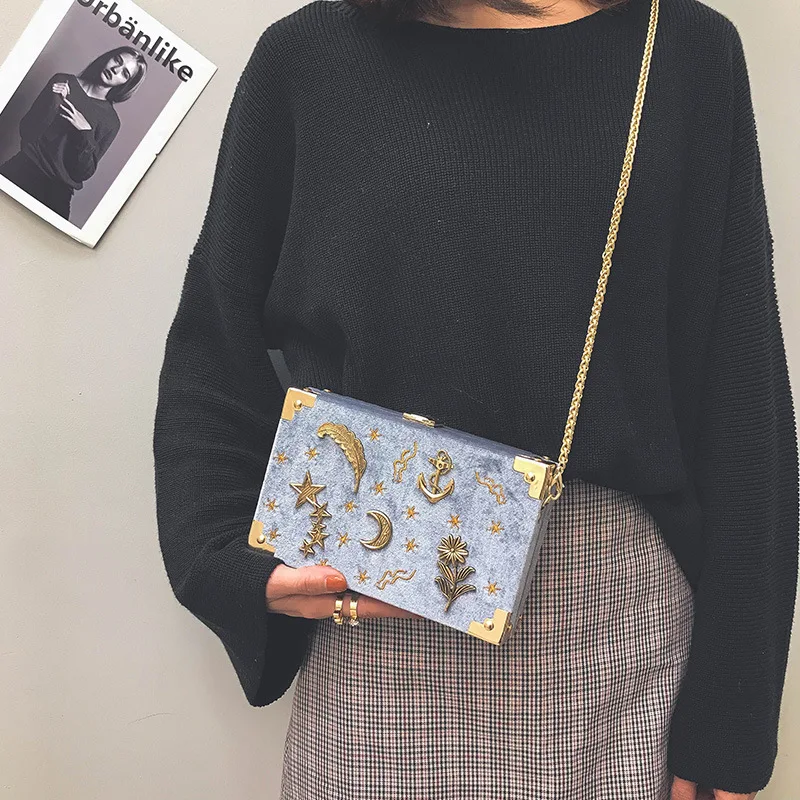 WOBAG/женские вечерние сумки-клатчи с цепочкой, Вельветовая металлическая коробочка для украшений, мини-сумка через плечо, сумка-мессенджер