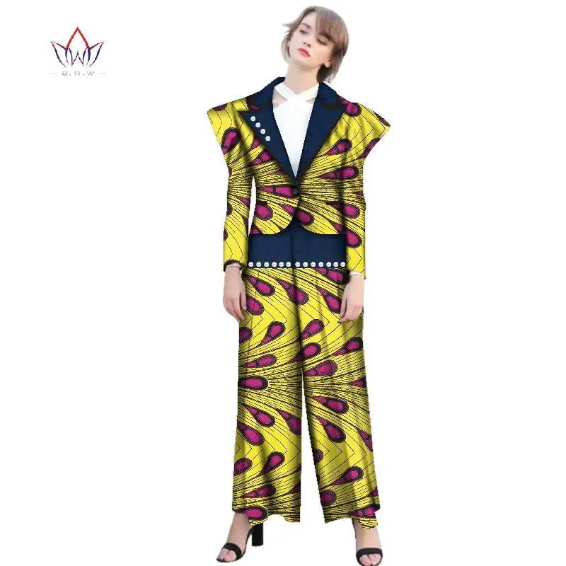 Африканский Дашики для женщин, осенний комплект из топа и штанов, женский полный костюм, традиционная африканская одежда, комплект с принтом Дашики, WY2611