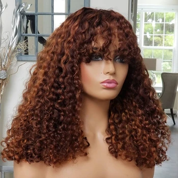 

250 Density Lace Wig With Bangs 13x4 Lace Front Human Hair Wigs for Black Women Brown Curly Human Hair Wig Pre Plucked Remy