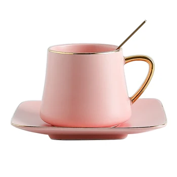 

Porcelain Portable Teacup And Saucer Creative Pink Reusable Coffee Cup Spoon Kitchen Breakfast Canecas Kitchen Supplies BC60BD