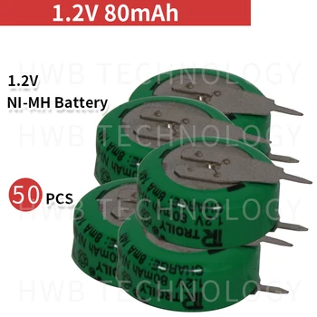 

50 pcs/lot 1.2v 80mAh NI-MH rechargeable battery button cell coin cell battery pack Free shipping
