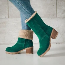 Новые женские ботинки; сапоги до середины икры; высокие водонепроницаемые женские зимние ботинки; женские ботинки с плюшевой стелькой; теплые зимние ботинки для офиса