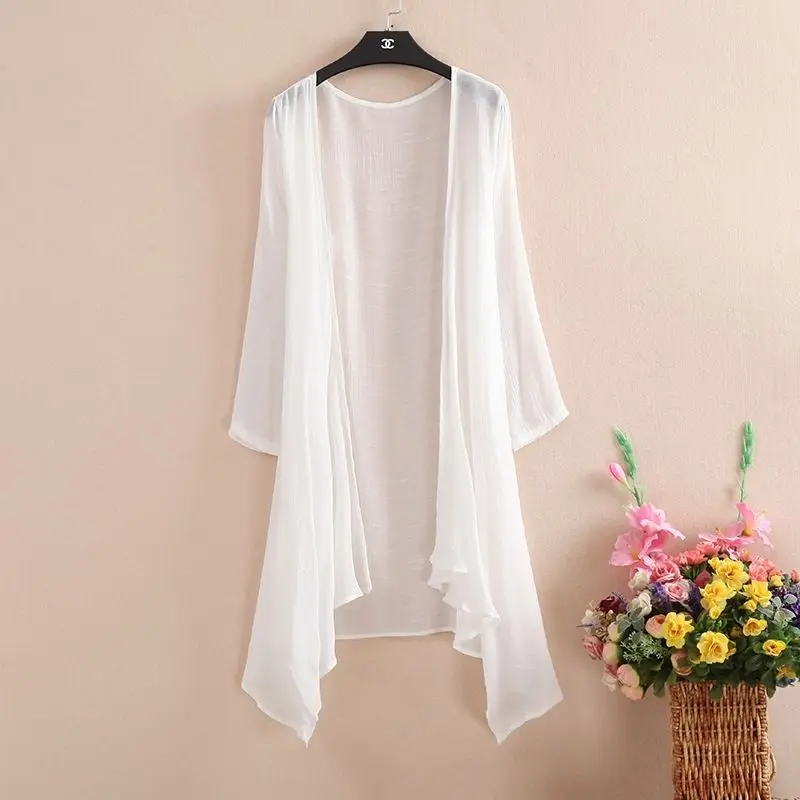Женское кимоно летняя рубашка с длинным рукавом прозрачная винтажная одежда в