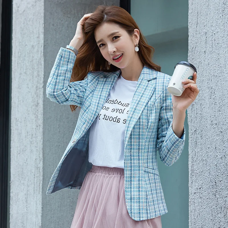Fashion autumn and winter women's blazer coat 2019 Korean New Casual Wool Plaid Ladies Jacket Small Suit high quality