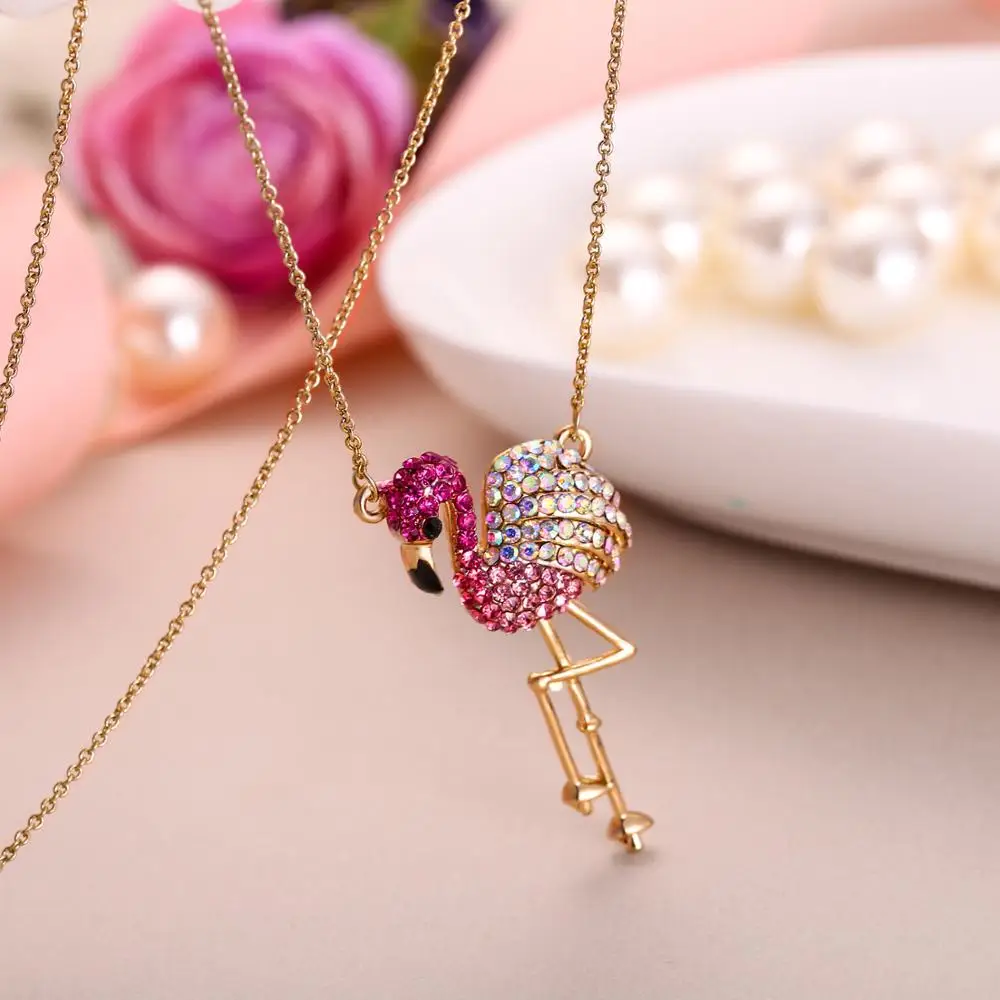 Tuliper розовое золото Тон Bling розовая подвеска Фламинго ожерелье австрийский