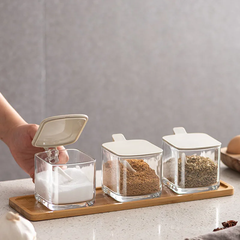 PROD 1005003305107587 Household Seasoning Jar Combination Set Flip
Cover Lid Seasoning Box Salt Shaker Kitchen Bottle Sugar Bowl Organizer
With Spoon