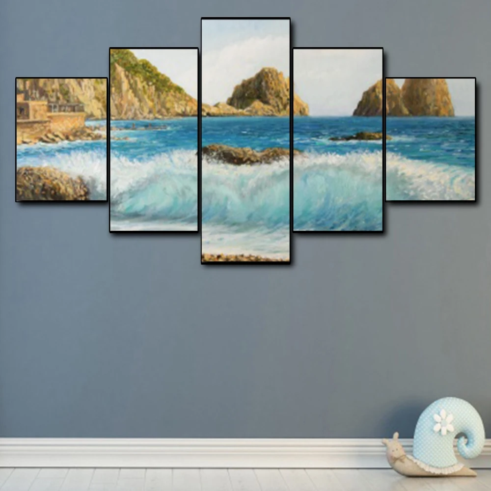 Canvas Art Oil Painting Choppy waves scenery Reef Art Poster Picture Wall Decor Modern Home Decoration For Living room Office