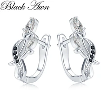  Black Awn Silver Round Black Trendy Spinel Engagement Flower Hoop Earrings for Women Fashion Jewelry Bijoux I151 