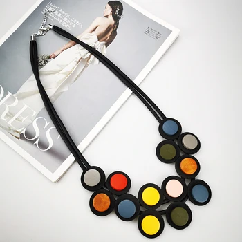

UKEBAY New Wood Jewelry Multicolor Choker Necklaces Women Goth Necklaces Elasticity Rubber Necklace Party Pendant Sweater Chain