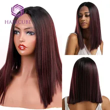 Haircube длинные прямые волосы синтетические Омбре черные до винно-красные парики Боб Прическа Кружева передние парики для черных женщин