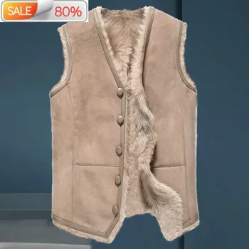 

Real Coat Men Vest Winter Sheep Shearling Jacket Sleeveless Warm Natural Fur Coats Short Vests 2020 6012 B2363A