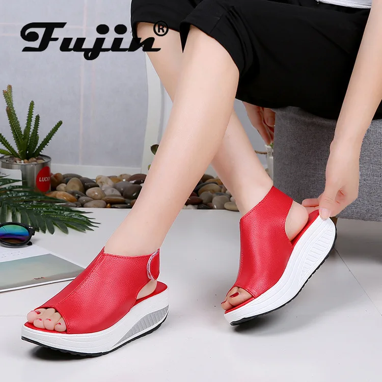 Fujin/Летняя женская обувь Модные женские кожаные сандалии из искусственной кожи