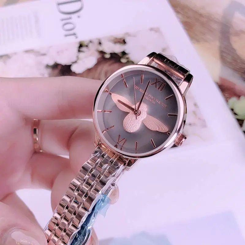 Rose gray Модные высококачественные женские часы, Кварцевые водонепроницаемые часы из нержавеющей стали с маленькой Пчелкой, классические женские часы - Цвет: Rose gray