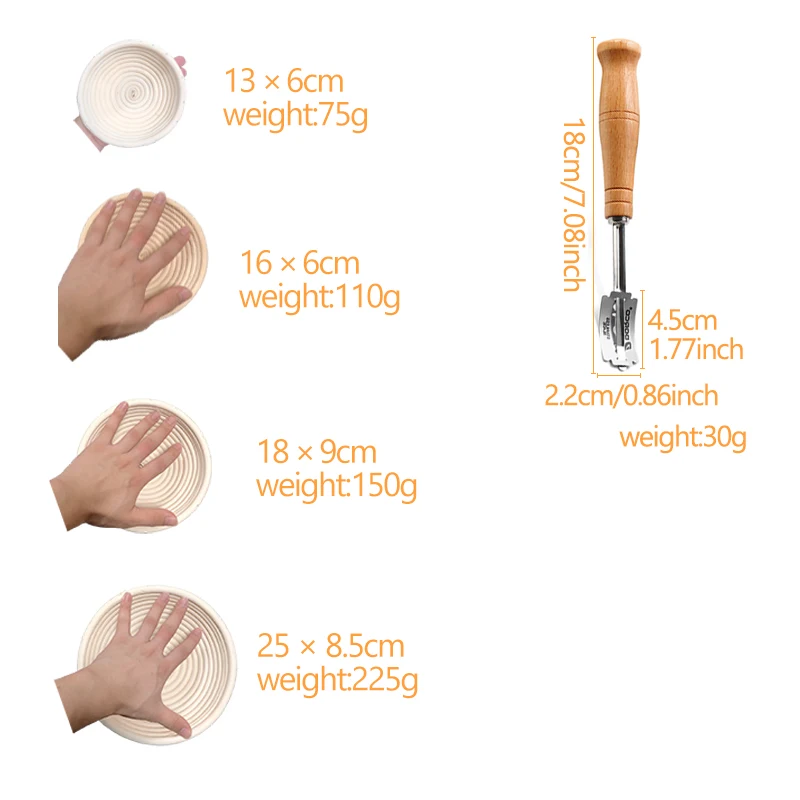 Buy Dough Banneton Bread Basket Get Scraper Free Sourdough/Bread Proofing Basket Round Rattan Baskets Dough/Bread Bakery 483