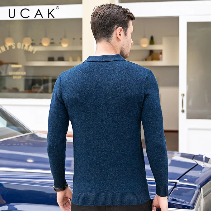 Cheap UCAK Brand Sweaters Men 2019 Autumn Winter Thick Warm Pull Homme Pure Merino Wool Cashmere Streetwear Casual Pullover Male U3088