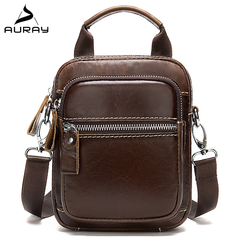 

AURAY Casual Mens Genuine Leather Messenger Bag Small Shoulder Bags For Men Man Luxury Leather Crossbody Bag Fashion Waist Pack