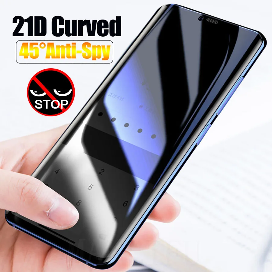 21D Full Curved Anti Spy Tempered Glass For Huawei P30 Mate 20 P40 Pro