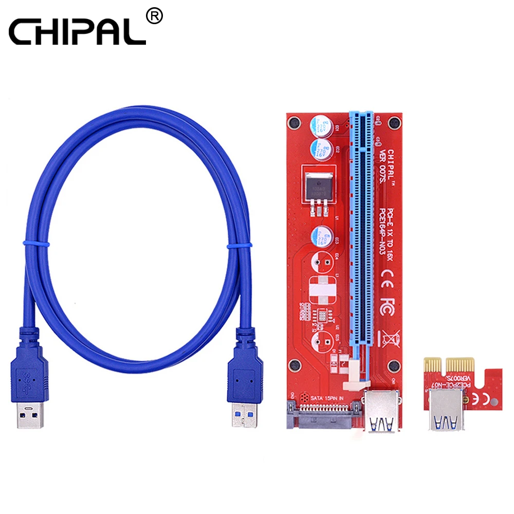 CHIPAL 10 шт. 60 см VER007S PCI-E Райзер-карта PCI Express PCIE X1 до X16 удлинитель USB кабель 15