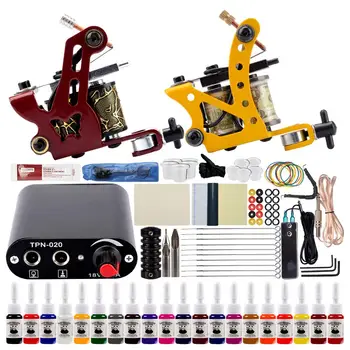 

Complete Tattoo Kit 2 Machines Guns Set Tattoo Kit 20Pcs Inks Power Supply Tattoo Accessories Permanent Makeup Full Tattoo Set