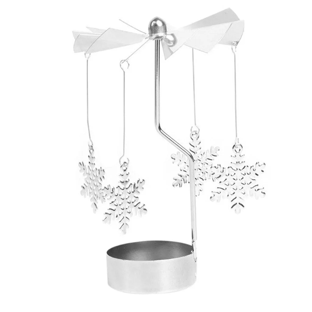 45# Christmas Rotating metal candlestick Hot Spinning Rotary Metal Carousel Tea Light Candle Holder Stand Light Xmas Gift